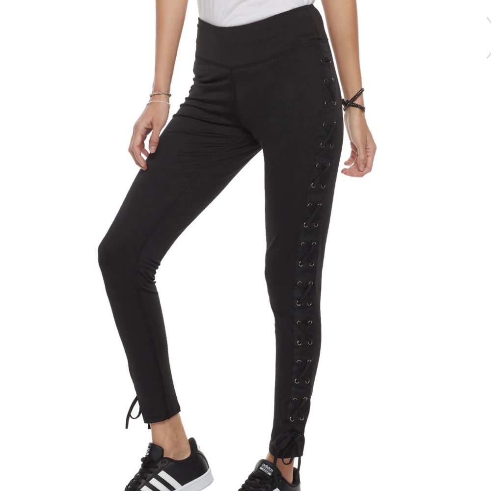 Black High Rise Side Lace Up Leggings Festival Concert Goth